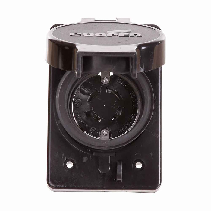 Eaton L1520RWBK Arrow Hart watertight locking receptacle, #18-10 AWG, 20A, Industrial, 250V, Back wiring, Black, Steel, Single, Watertight, L15-20, Three-pole, Four-wire, Thermoplastic, 0.36 to 0.84 in, IP67