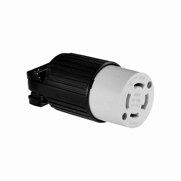 Eaton L1530C Arrow Hart ultra grip locking connector, #18-10 AWG, 30A, Industrial, 250V, Back wiring, Black, white, Ultra grip, L15-30, Three-pole, Four-wire, Nylon