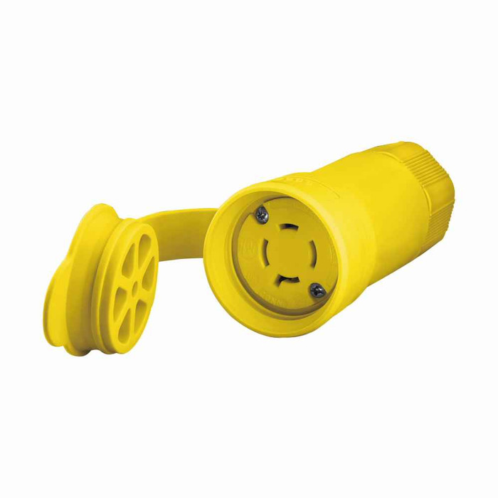 Eaton L1420CW Arrow Hart watertight locking connector, #18-10 AWG, 20A, Industrial, 125/250V, Back wiring, Yellow, Steel, Watertight, L14-20, Three-pole, Four-wire, Santoprene thermoplastic elastomeric, 0.36 to 0.84 in, IP67