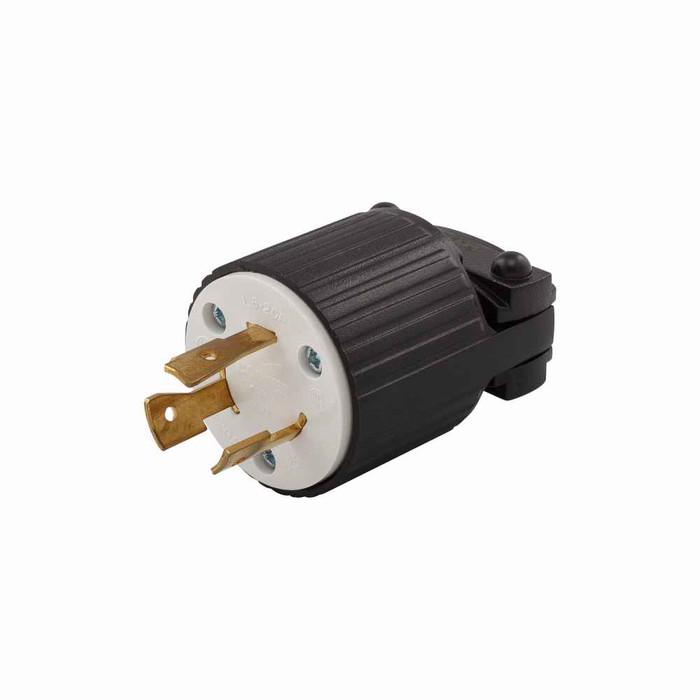 Eaton L620P safety grip locking plug, #16-12 AWG, 20A, Industrial, 250V, Back wiring, Black, white, Ultra grip, L6-20, Two-pole, Three-wire, Nylon