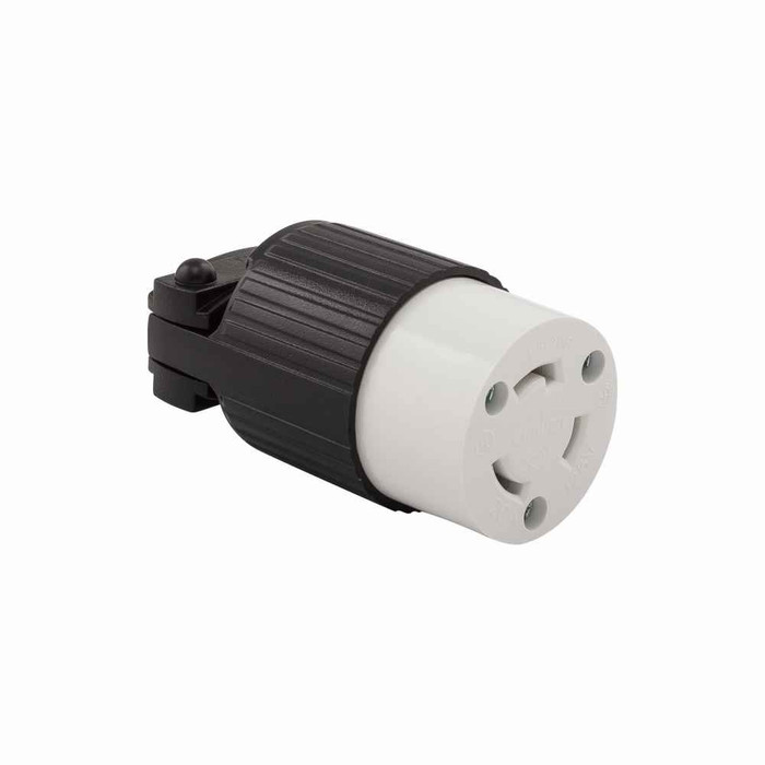 Eaton L520C safety grip locking connector, #18-10 AWG, 20A, Industrial, 125V, Back wiring, Black, white, Ultra grip, L5-20, Two-pole, Three-wire, Nylon