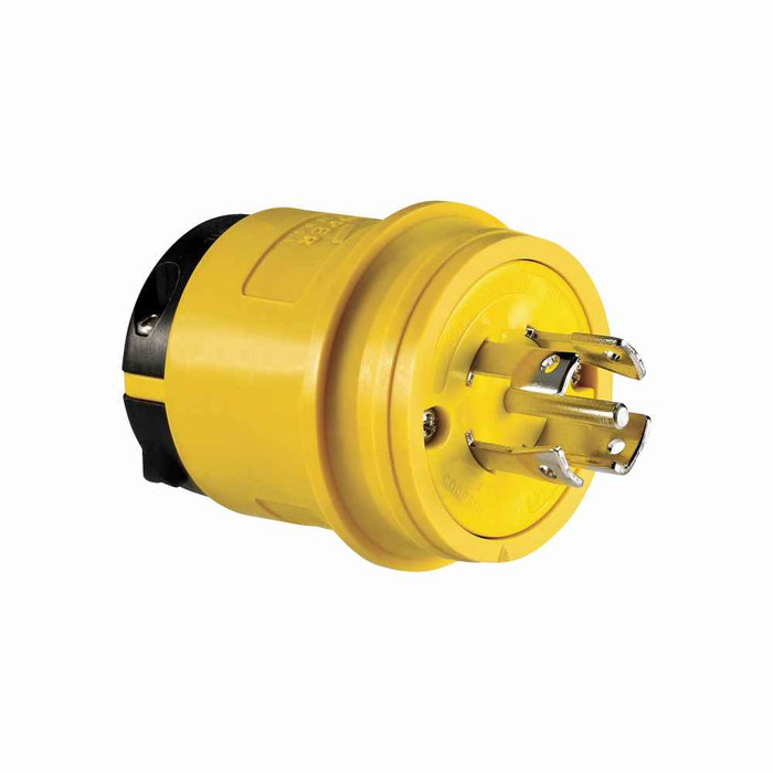 Eaton L2130PY severe duty locking plug, #18-10 AWG, 30A, Industrial, 120/208V, Back wiring, Yellow, black, Severe duty, L21-30, Four-pole, Five-wire, Thermoplastic, 0.63 to 1.16 in