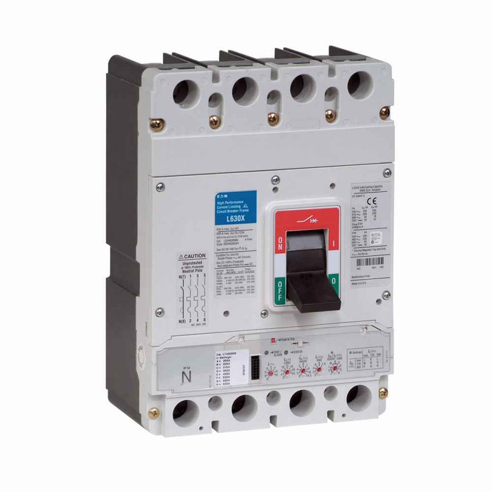 Eaton LGE463035G Series G molded case circuit breaker, LG-frame, LG, Digitrip 310 RMS, Electronic LSG trip, Four-pole, 630A, 600 Vac, 65 kAIC at 240 Vac, 35 kAIC at 415 Vac, 35 kAIC at 480 Vac, 18 kAIC at 600 Vac, Line/load, Metric