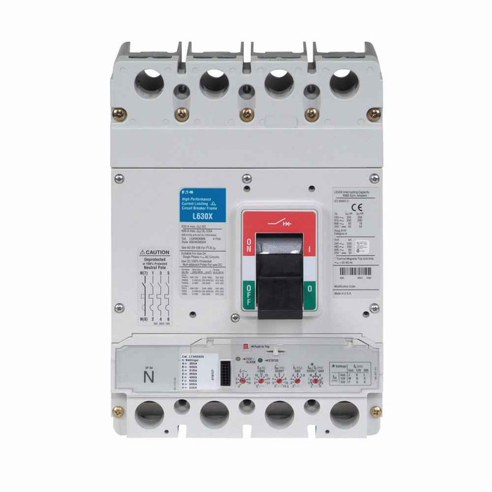 Eaton LGE4630NN molded case circuit breaker accessory frame, Frame only, 630 A, 65 kAIC at 240 V, 35 kAIC at 480 V, 18 kAIC at 600 V, Four-pole, Frame only (no trip), Frame J-K, Series G
