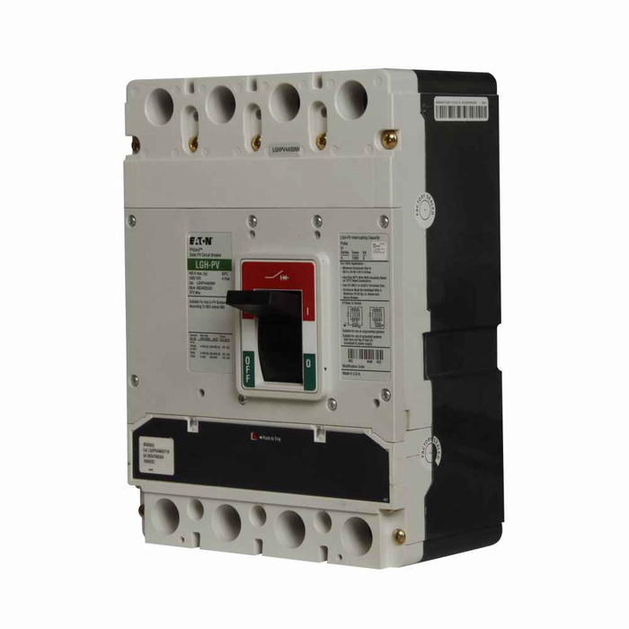 Eaton LGPV4350W PV Guard / Solar complete molded case circuit breaker, LG-frame, LG, Complete breaker, Fixed thermal, fixed magnetic trip type, Four-pole, 350A, 1000 Vdc, 7.5 kAIC, Without terminals, Photo voltaic, 80% rated