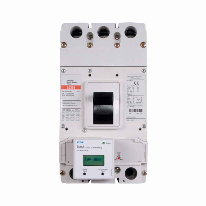 Eaton LGS3630NN molded case circuit breaker accessory frame, Frame only, 630 A, 85 kAIC at 240 V, 50 kAIC at 480 V, 25 kAIC at 600 V, Three-pole, Frame only (no trip), Frame J-K, Series G