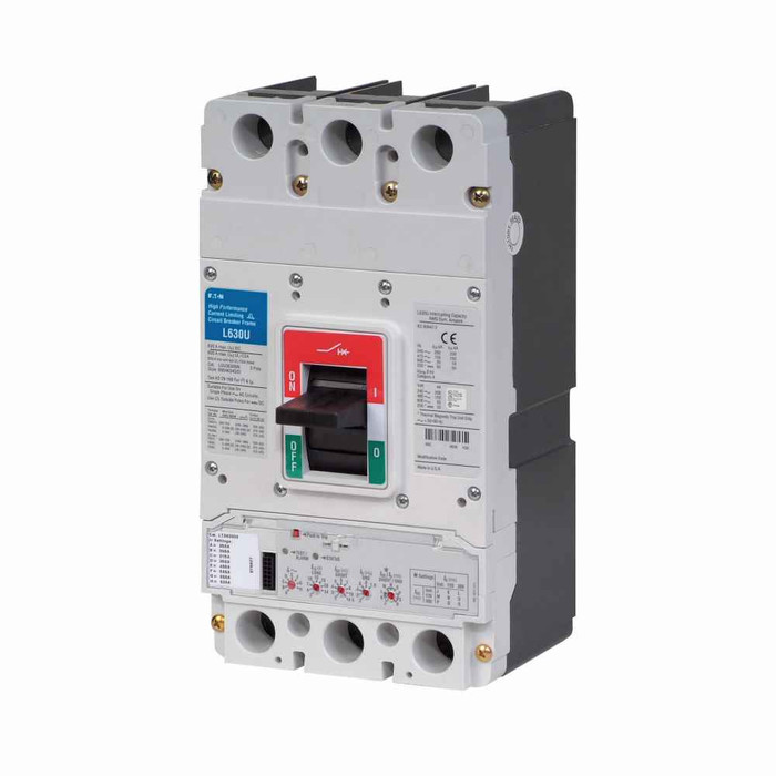 Eaton LGU360039B22ZGG Series G molded case circuit breaker, LG-frame, LG, Complete breaker, ALSIG trip, Three-pole, 600A, Line/load, 200 kAIC at 240 Vac, 150 kAIC at 415 Vac, 150 kAIC at 480 Vac, 65 kAIC at 600 Vac, GF alarm w/out right-hand trip