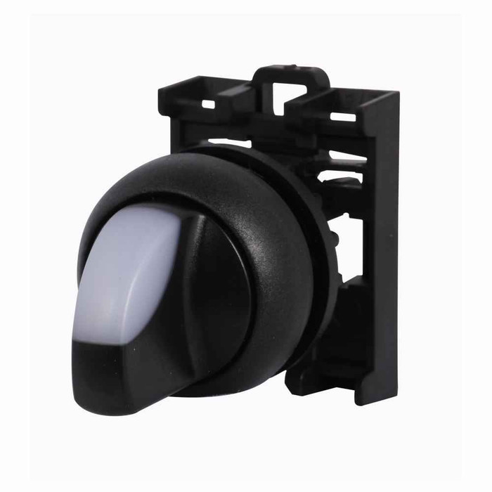 Eaton M22S-WRLK3-W M22 modular pushbutton, M22 Modular Selector Switch Operator, 22.5 mm, Knob, Maintained, Illuminated, Bezel: Black, Button: White, IP66, NEMA 4X, 13, Three-position, Light 100,000 hours, Button 100,000 Operations