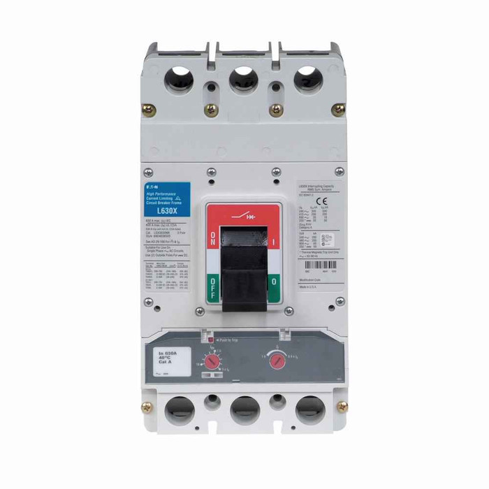 Eaton LGX3630NN Series G molded case circuit breaker, LG-frame, LG, Frame only, Fixed thermal, fixed magnetic trip type, Three-pole, 630A, 600 Vac, 200 kAIC at 240 Vac, 200 kAIC at 415 Vac, 200 kAIC at 480 Vac, 65 kAIC at 600 Vac, Without terminals Eaton LGX3630NN Series G molded case circuit breaker, LG-frame, LG, Frame only, Fixed thermal, fixed magnetic trip type, Three-pole, 630A, 600 Vac, 200 kAIC at 240 Vac, 200 kAIC at 415 Vac, 200 kAIC at 480 Vac, 65 kAIC at 600 Vac, Without terminals