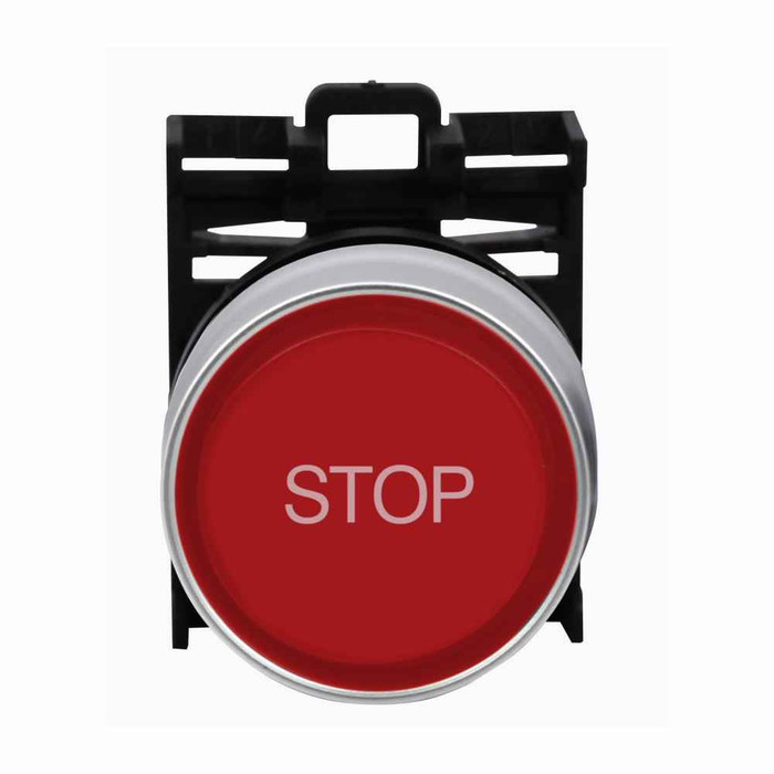 Eaton M22-DGH-R-GB0 22.5 mm Modular Pushbutton Operator, RQM-Titan, Extended, Red Actuator, Silver bezel, GB0 etching code, Non-illuminated, STOP, 5,000,000 operations, Momentary, Guarded, M22 Series