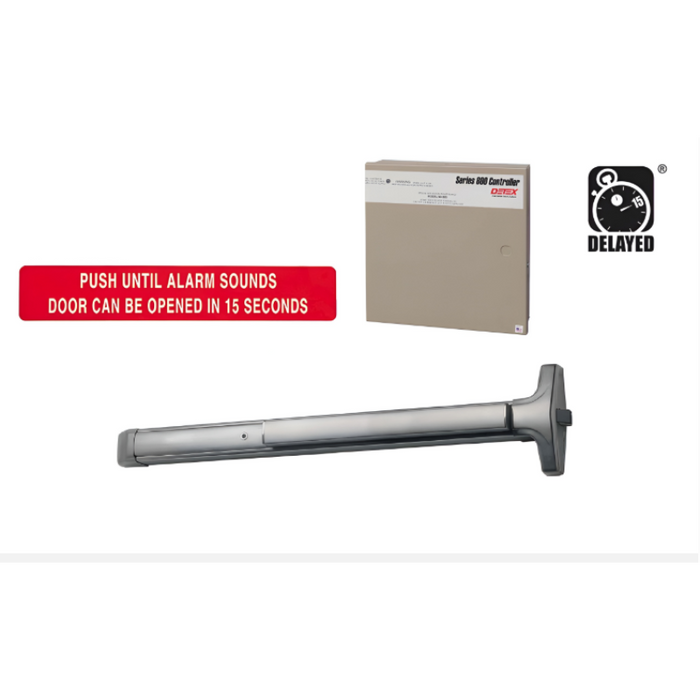 Detex Advantex 40EE Series Super-Heavy-Duty Rim Exit Device with Delayed Egress Alarm and Power Supply