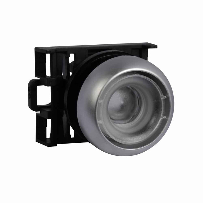 Eaton M22-DL-X M22 modular pushbutton, 22.5 mm, Flush, Momentary, Illuminated, Bezel: Silver, Button: Buttonless, IP67, IP69K, NEMA 4x, 13, 5,000,000 Million mechanical operations