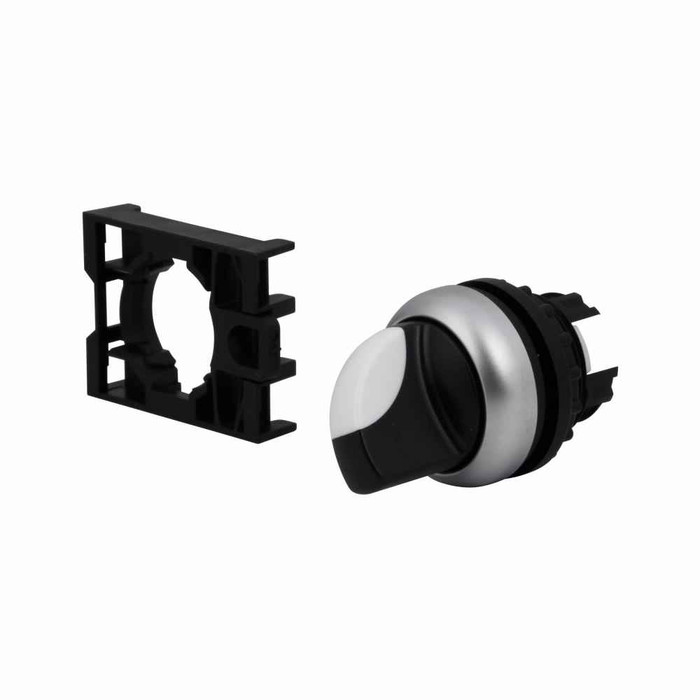 Eaton M22-WRK4 M22 modular pushbutton, M22 Modular Selector Switch Operator, 22.5 mm, Knob, Maintained, Non-illuminated, Bezel: Silver, Button: Black, IP66, NEMA 4X, 13, Four-position, 100,000 Operations
