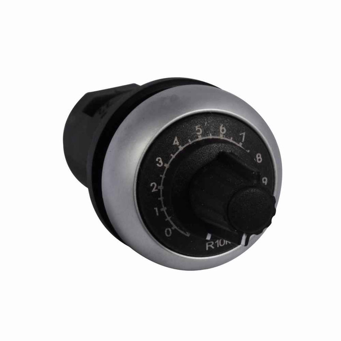 Eaton M22-R100K M22 Potentiometer, 22.5 mm, Knob, Bezel: Silver, Black, IP67, IP69K, NEMA 4X, 21