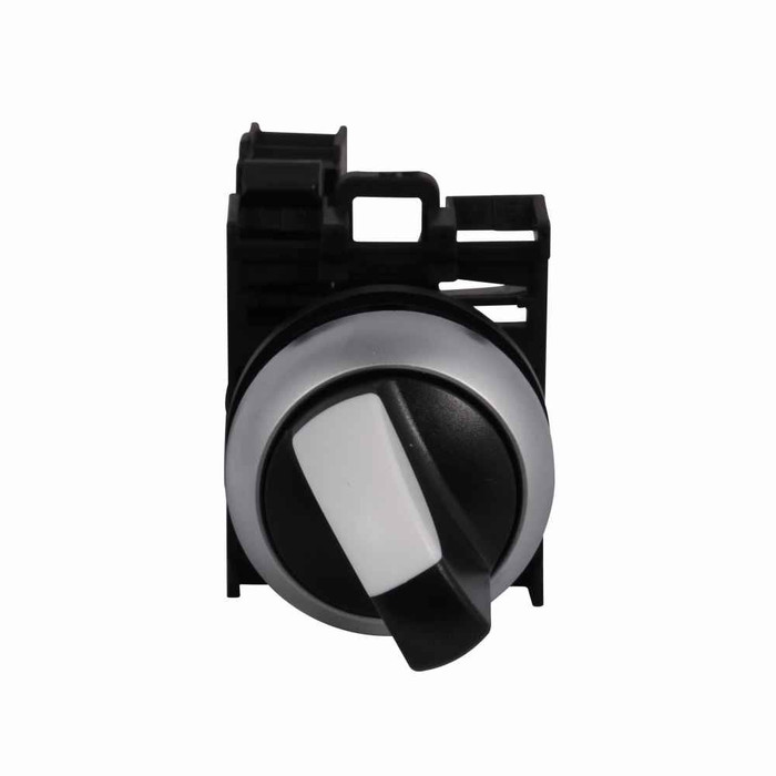 Eaton M22-WKV-K11 M22 modular pushbutton, M22 Selector Switch, Completed Device, 22.5 mm, Knob, Two-Position, V, Maintained, Non-illuminated, Bezel: Silver, Button: Black, 1NO-1NC, IP67, IP69K, NEMA 4X, 13