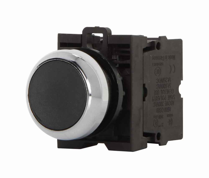 Eaton M22M-DR-R M22 modular pushbutton, 22.5 mm, Non-illuminated, Metal, Maintained, NEMA 4x, 13, IP67, IP69K (IP66 key-release)