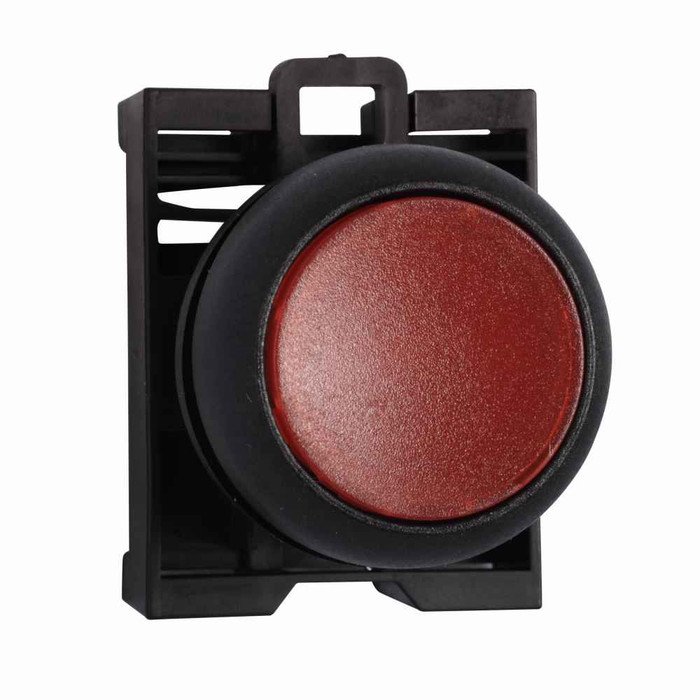 Eaton M22S-DL-R M22 modular pushbutton, 22.5 mm, Flush, Momentary, Illuminated, Bezel: Black, Button: Red, IP67, IP69K, NEMA 4x, 13, 5,000,000 Million mechanical operations