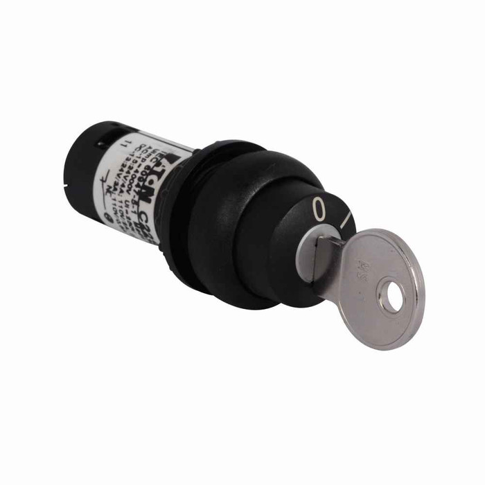 Eaton M22S-WRS3-MS4-A5 M22 Modular Three Position Key-Operated Selector Switch, 22.5 mm, Maintained, Return from right, key removable center, Non-illuminated, Bezel: Black, Button: Black, MS4, IP66, NEMA 4X, 13, Three-Position, 100,000 Operations