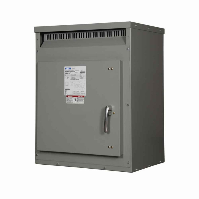 Eaton MD75E86 Drive Isolation Transformer, Ventilated, Dry Type Distribution, DT-3, Three-phase, PV: 208 delta, Taps: 1 at +5% FCAN, 1 at -5% FCBN, SV: 460Y/266V, 150°C, 75 kVA, Al windings, Frame: 914D, uses WS39