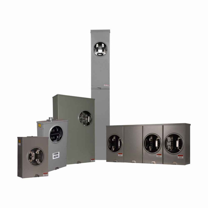Eaton 1004400ACH meter socket, Residential service, 100A, Overhead/underground, 3-5/16 in hub cover plate, #6-250 kcmil, Four-jaw, Single-phase, #8-2/0 AWG, Horn bypass, Sockets:2, Three-wire, Ring, 600V