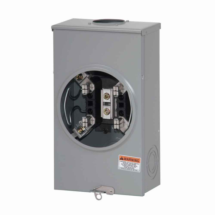 Eaton 1007665CH meter socket, 1-pos resi service, 200A, Overhead/underground, 3-5/16 inch hub open, #8-250 kcmil, 4-jaw, 1-ph, #8-250 kcmil, Horn bypass, 3-wire, Ringless, 600 Vac