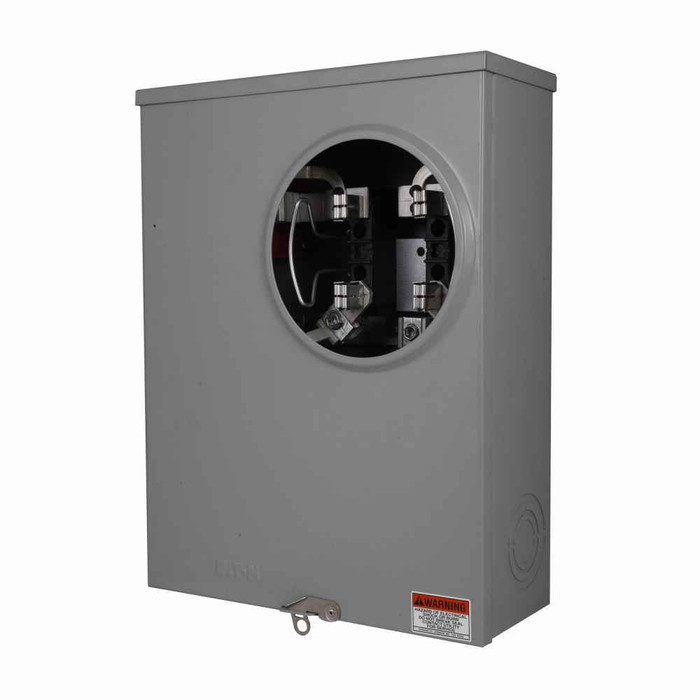 Eaton 1008940CH meter socket, Resi type cover, 200A, Under, Solid top, #6-350 kcmil, 4-jaw, 1-phase, #8-350 kcmil, Horn bypass, Gnd conn (#14-#2 Cu), Triplex, 3-wire, Ringless, 600 Vac