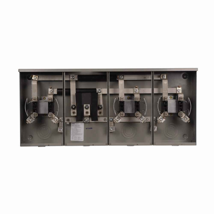 Eaton 1004419ACH meter socket, Multiple position horizontal ganged sockets, 200A, Overhead/underground, #8-250 kcmil, Five-jaw, Single-phase, #6-350 kcmil, Sockets:3, Three-wire, Ring, 600V