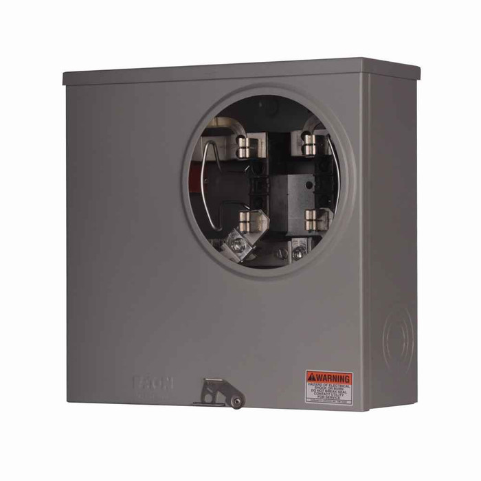 Eaton 1008827CH meter socket, 1-pos resi service, 200A, Underground, Solid top, #6-350 kcmil, 4-jaw, 1-ph, #8-350 kcmil, Horn bypass, 3-wire, Ringless, 600 Vac
