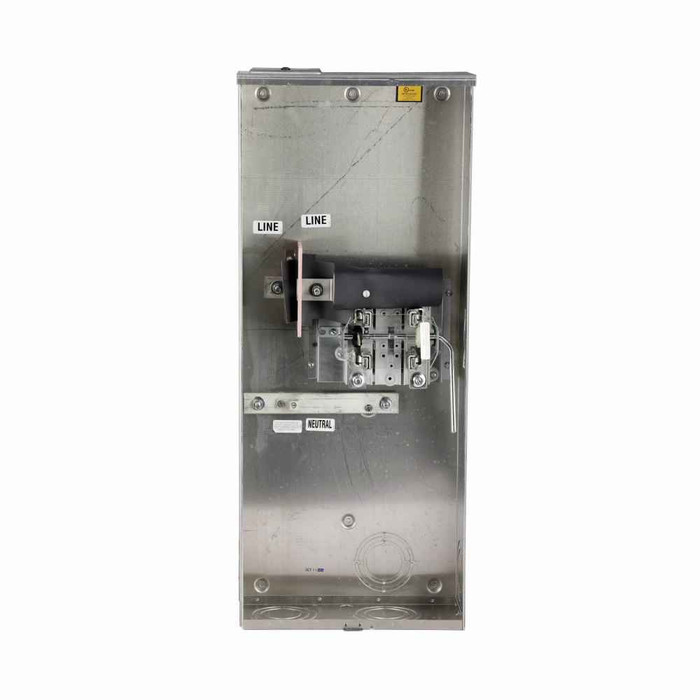 Eaton 1008837CH meter socket, Comm, 320A, Over/under, 5x5 inch hub open, 3/8 inch stud, 4-jaw, 1-ph, 3/8 inch stud, Lever bypass, Gnd conn (#14-#2 Cu), Al, Triplex, 3-wire, Ringless, 600 Vac