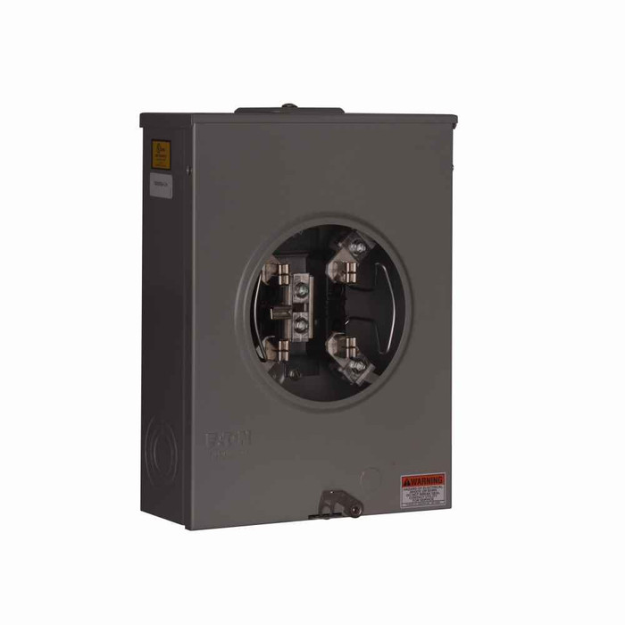 Eaton 1007817CH meter socket, Resi type cover, 200A, Over/under, 3-5/16 inch hub open, #6-350 kcmil, 4-jaw, 1-ph, #8-350 kcmil, Horn bypass, Gnd conn (#14-#2 Cu), Triplex, 3-wire, Ringless, 600 Vac