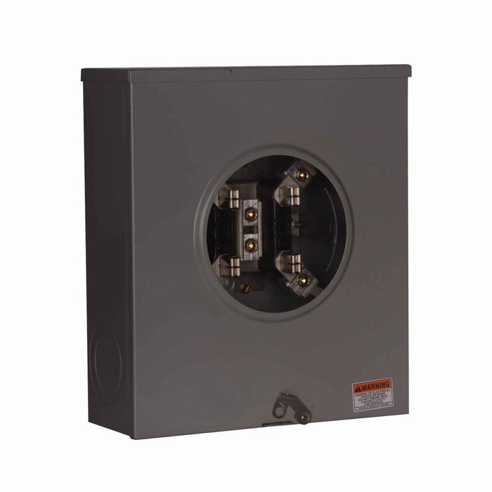 Eaton 1008717CH meter socket, Resi type cover, 200A, Under, Solid top, #6-350 kcmil, 4-jaw, 1-ph, #8-350 kcmil, Horn bypass, 3-wire, Ringless, 600 Vac