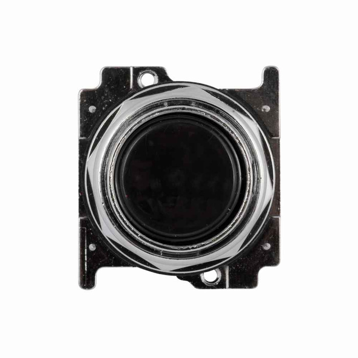 Eaton 10250T101-1M29 10250T, 30.5 mm, Heavy-Duty, Standard, 1/2 round, NEMA 3, 3R, 4, 4X, 12, 13, Non-illuminated, Momentary, Black actuator, Black field, RESET, Flush, 1NO-1NC, Chrome bezel, Plastic actuator