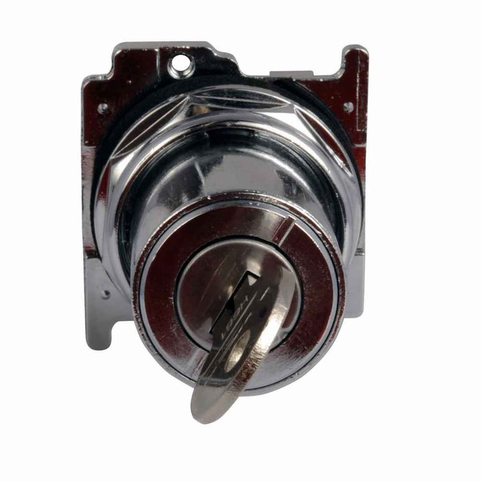 Eaton 10250T15111H634 10250T, Selector switch, 30.5 mm, Metal, Cam 1, 60° throw, NEMA 3, 3R, 4, 4X, 12, 13, Non-illuminated, Two-position, Key, Right only, H634, Chrome bezel
