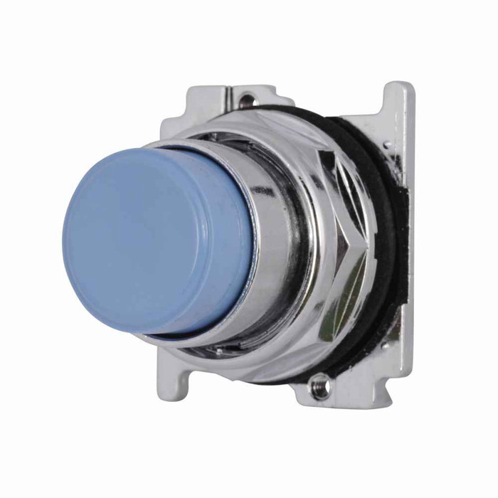 Eaton 10250T118 10250T pushbutton 10250T, 30.5 mm, Heavy-Duty, NEMA 3, 3R, 4, 4X, 12, 13, Non-illuminated, Momentary, Extended, Blue actuator, Chrome bezel, Plastic actuator