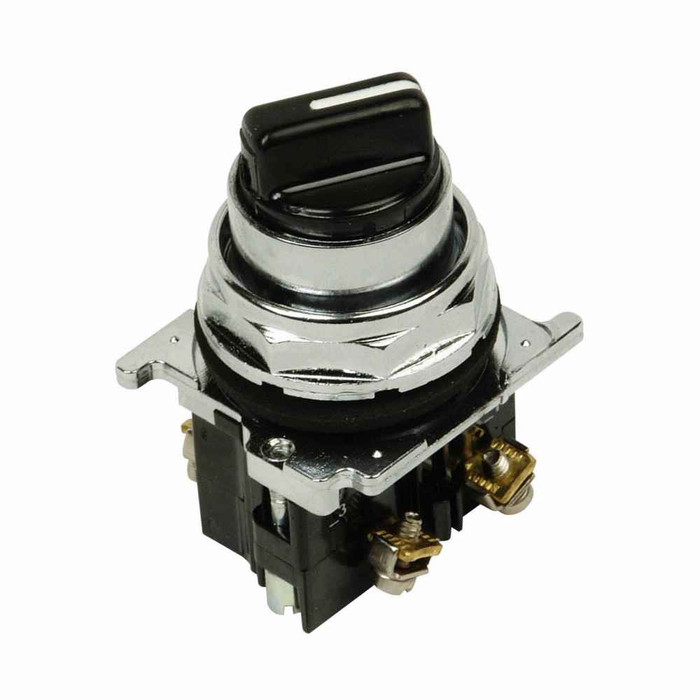 Eaton 10250T20KB-1 10250T pushbutton, 10250T, 30.5 mm, Metal, 60° throw, NEMA 3, 3R, 4, 4X, 12, 13, Non-illuminated, Two-position, Knob, Black actuator, 1NO-1NC, Chrome bezel