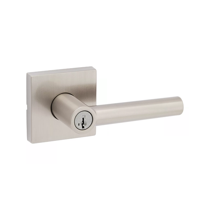 Kwikset KWI-740MILSQT-S Milan Lever with Square Rose Entry Door Lock SmartKey with 6AL Latch and RCS Strike