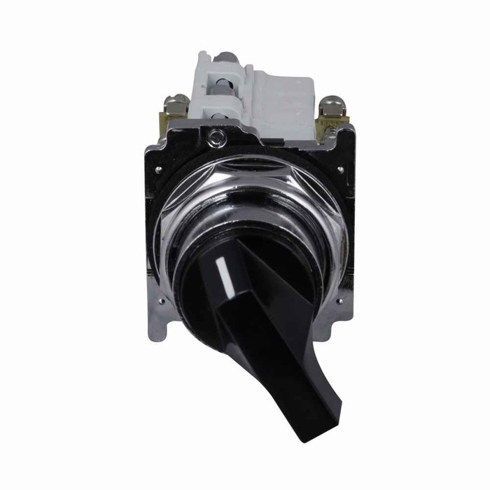 Eaton 10250T4011LB-11 10250T pushbutton, 10250T, 30.5 mm, Metal, 60° throw, NEMA 3, 3R, 4, 4X, 12, 13, Non-illuminated, Two-position, Lever, Black actuator, 2NO-2NC, Chrome bezel