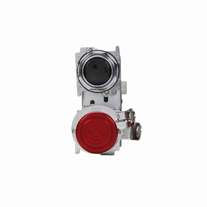 Eaton 10250TA69 30.5 mm Heavy-Duty Watertight/Oiltight Pushbutton Operator, Mechanically Interlocked, Black flush button, Red lock-down mushroom head, NEMA 3, 3R, 4, 4X, 12, 13