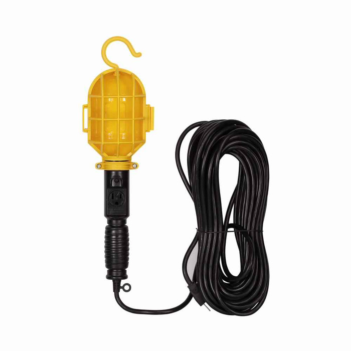 Eaton 1078-50-BU lampholder, Plastic guard, Push switch, 13A, Medium base, 50 ft cord, 18-2 SJT cord type, Yellow, black, Trouble lamp, Thermoplastic, 5-15R, 125V, 75W 131608