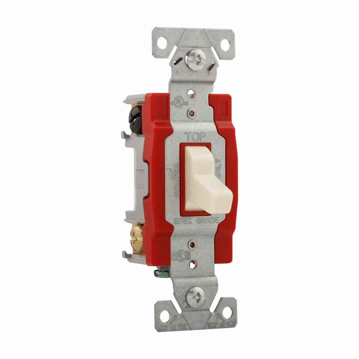 Eaton 1224A construction grade toggle switch, #14-10 AWG, 20A, Wall, 120/277V, Back and side, Screw, Almond, Four-way, Polycarbonate