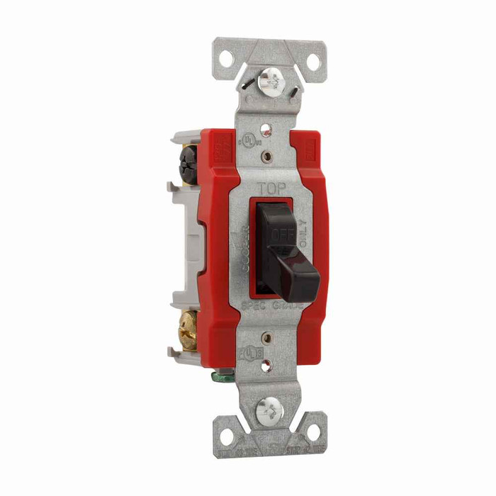 Eaton 1222BK construction grade toggle switch, #14-10 AWG, 20A, Flush, 120/277V, Back and side, Screw, Black, Double-Pole, Dual-pole, Brass, Polycarbonate