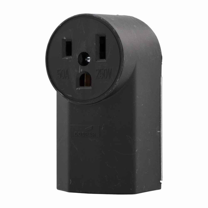 Eaton 1252 power device receptacle, #12 - 4 AWG, 50A, Surface, 250V, Back and bottom, Black, NEMA 6-50R, Two-pole, Three-wire, Two-pole, three-wire, grounding, Glass-filled nylon, Power