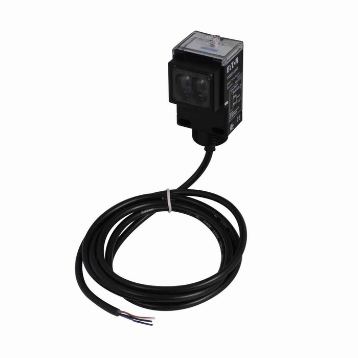 Eaton 1250B-6517 50 Series Photoelectric Sensor, Photoelectric, Right Angle, Sensor distance: 100 Ft., 250 mA max DC, NPN and PNP Open Collector, 250 mA at 30 Vdc, 6.6 Ft. ( 2m ) Cable, 10-30 Vdc input, Reverse polarity, Thu-Beam, 6 Ft. ( 1.8m )
