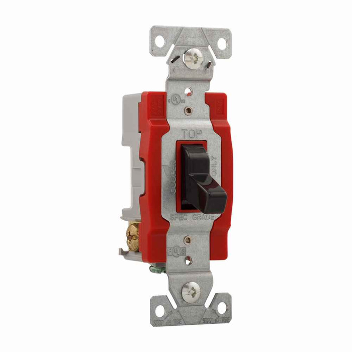 Eaton 1223BK construction grade toggle switch, #14-10 AWG, 20A, Wall, 120/277V, Back and side, Screw, Black, Three-Way, Polycarbonate
