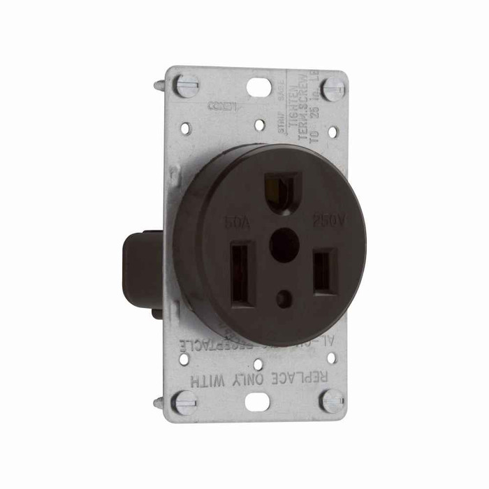 Eaton 1254-BU;1 power device receptacle, No Zinc-plated Strap, #12 - 4 AWG, 50A, Flush, 125V, Back, Black, NEMA 6-50R, Two-pole, Three-wire, Two-pole, three-wire, grounding, Screw, Glass-filled nylon, Power, Used with A42