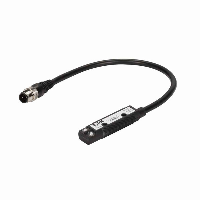 Eaton 13150RL07 OEM Prism 18mm tubular photoelectric sensor, Right Angle, Sensor distance: 8 In, Iso SS Relay, 80 mA at 132 Vac/110 mA at 132Vdc, 4 Pin M12 Connector, 10-30 Vdc input, Current Limited for loads >32V AC/DC, Diffuse Reflective