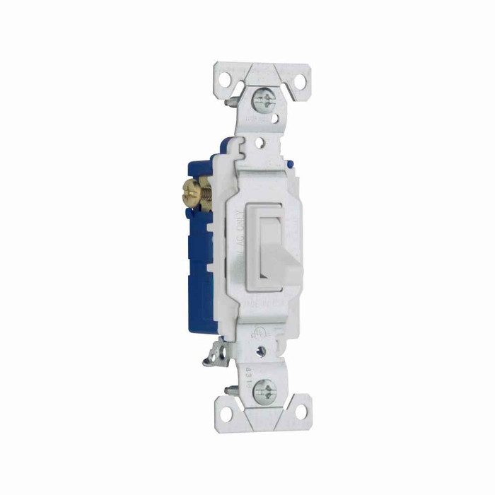 Eaton 1303W toggle switch, 15A, Wall, 120V, Back and side wire, push wire, Non-grounding, White, Three-Way