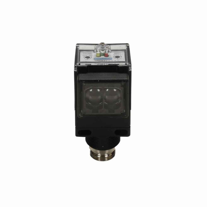 Eaton 1350E-8504 Enhanced 50 Series Photoelectric Sensor, Photoelectric, Right Angle, Sensor distance: 5 Ft., 3A max AC, SPDT Form C Relay, 3A at 240 Vac, 5 Pin Mini Connector, 12–240 Vdc 24–240 Vac input, Yes, Diffuse Reflective