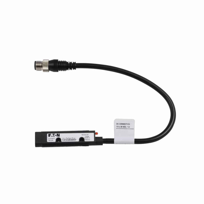 Eaton 13103AQD07 Comet 18mm tubular photoelectric sensor, Perfect Prox Photoelectric Sensor, Comet, Back Ground Suppression, 9 in range, Forward Viewing, Output ON, M12, 4-pin micro DC connector, 100 mA PNP, 250 mA NPN at 10-30 Vdc, 4 pin