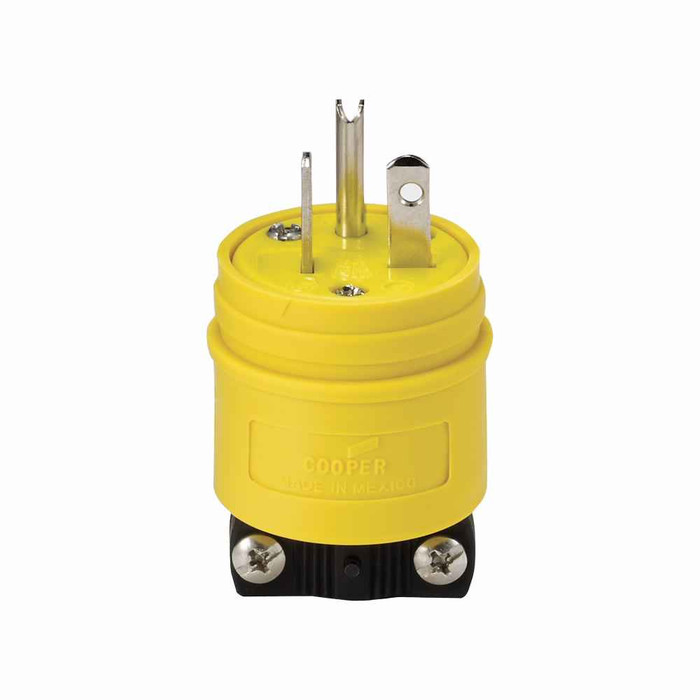 Eaton 1448 Arrow Hart severe duty straight blade plug,#14-8 AWG,20A,Industrial,250V,Back wire,Yellow,black,Nickel-plated brass,Corrosion Resistant,Nylon,6-20P,Two pole,three wire,grounding,Screw,0.38-1" in diameter,Thermoplastic,Core pack